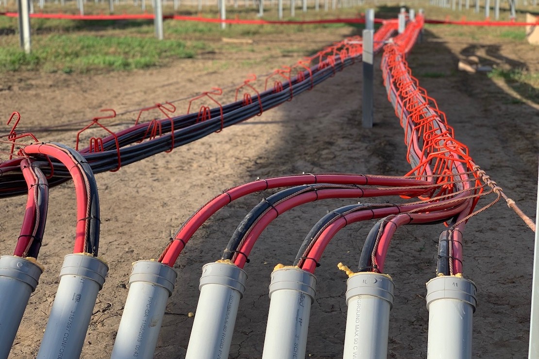 Seven cable bundles in solar field